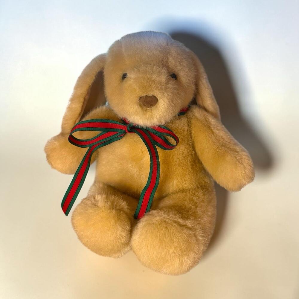RARE Vintage America Wego Dog Plush 14” Korea Cream Puppy Stuffed Animal 1982